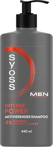 Syoss Shampoo MEN Intense Power Aktivierendes Shampoo (440 ml), Herren Shampoo für normales Haar, Haarshampoo stimuliert die Haarwurzeln ab der ersten Anwendung, Formel mit 4% Koffein-Energy-Komplex