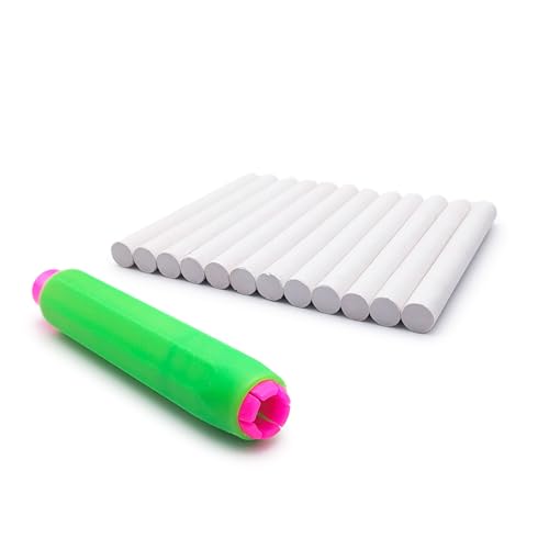 Leddy Living Juego de 12 tizas blancas con soporte de tiza ajustable – Tizas para pizarra, escuela, oficina y hogar – escritura clara, fácil de usar y borrar