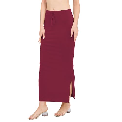 Image of DESI GIRL Satin Shimmer Stretchable Saree Shapewear Petticoat with Drawstring for Women | Mermaid fit Saree Petticoat with Side Slit for Easy Movement | Saree Shaper | Long inskirt