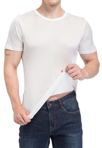 Mens Mulberry Silk T Shirt Scoop Neck TEE Shirts Short Sleeve Undershirt Lightweight Knit Silk Workout Shirts Blouse Tops2