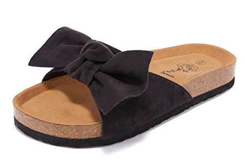 Image of FISACE Womens Bow Flat Sandals Flip Flops Slide Sandals Summer Beach Shoes