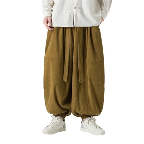 Zadaos Mens Oversized Corduroy Wide Leg Trousers Streetwear Harem Pants Elastic Waist Loose Pants
