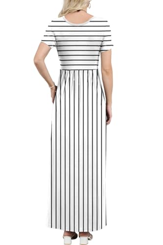 Image of EUOVMY Women's Short Sleeve Loose Plain Maxi Dresses Casual Vacation Long Dresses with Pockets