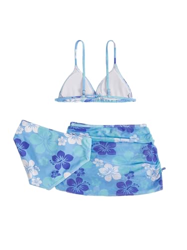 Girl's 3 Piece Floral Print Bikini Y2K High Cut Triangle Swimsuit Bathing Suit with Cover Up Beach Skirt2