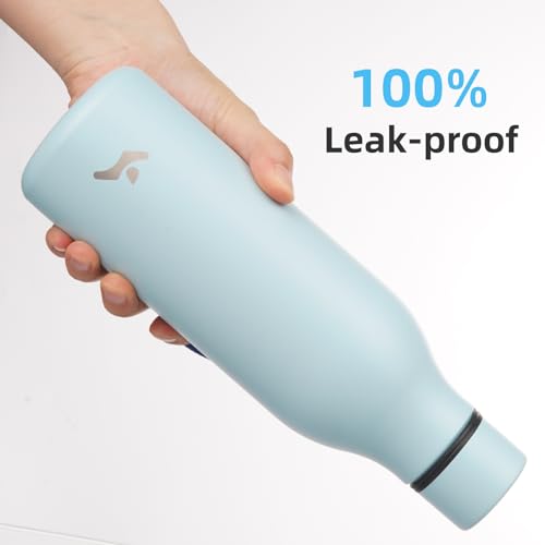 Image of Konokyo Insulated Water Bottle with Strap,18 oz Double Wall Stainless Steel Vacuum Bottles Metal Water Flask,Ice Blue