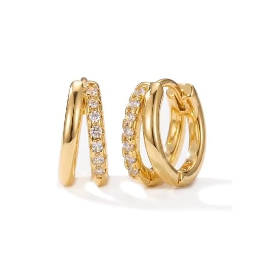 MUMREUES Ohrringe Gold Creolen 14K Vergoldet Ohrringe Damen Huggie Stecker mit Zirkonia Hypoallergen Wasserfest Minimalist Schmuck Geschenke