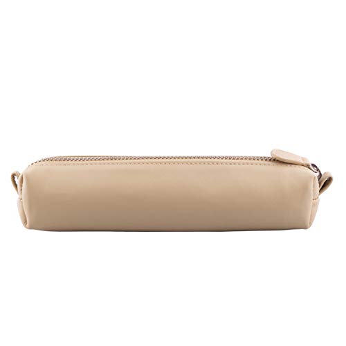 Image of DiLoro Leather Zippered Fountain Ballpoint Rollerball Pens and Pencils Case Holder Pouch Genuine Full Grain Soft Nappa Leather (Beige)
