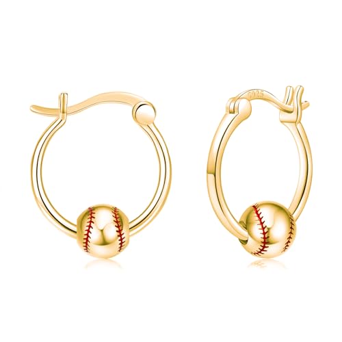 Baseball/Football/Basketball/Volleyball Earrings 925 Sterling Silver Hoop Earrings Hypoallergenic Cool Sports Earrings Jewelry Gifts for Women Girls Sensitive Ears