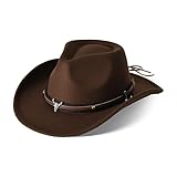 Cowboyhut Damen Herren Westernhut Fedora Hut Breiter Krempe mit Lederband (Braun 5#)