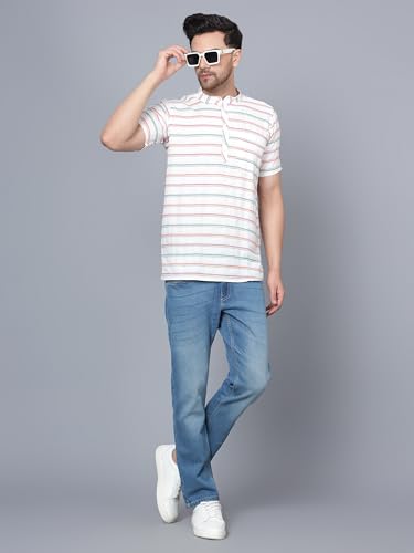 Image of LATEST CHIKAN Men's Cotton Regular Casual Strped Short Kurta Half Sleeves - (SK-LJ.DS.AS)