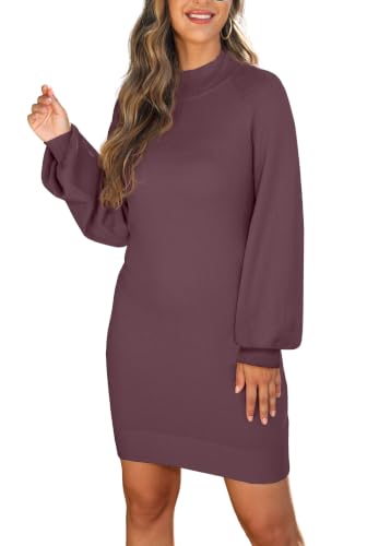 Image of GRECERELLE 2026 Womens Fall Winter Mock Neck Mini Pullover Sweater Dress | Long Sleeve Ribbed Knit Bodycon Fit for Parties Date Holidays Daily(XS-2XL)