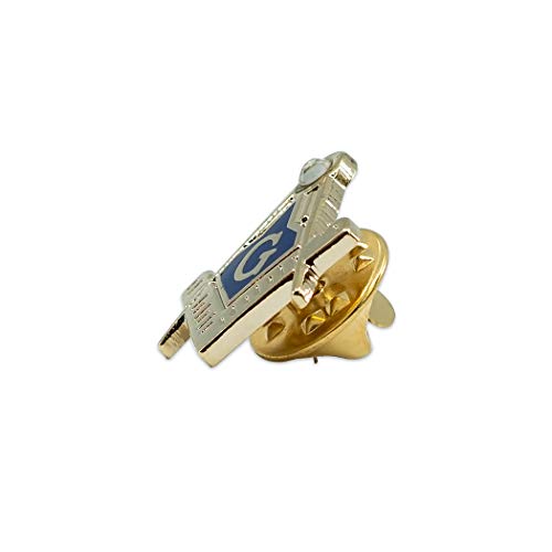 Square & Compass with Rhinestone Masonic Lapel Pin - [Blue & Gold][3/4'' Tall] - Thumbnail 2