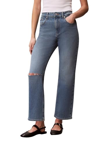 Amazon.ca: Calvin Klein Women's High Rise Straight Fit Jeans, Worn Blue, 30 Regular