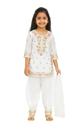 Image of FFION - Girls Salwar Suit with Dupatta Set - Elegant Embroidery Work Traditional Ethnic Wear I Festive Party Dress I Birthday Dress for Girls