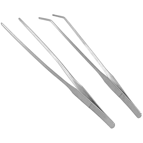 YOGURTCK Stainless Steel Long Reptile Tweezers Feeding Tongs for Snake Lizards Gecko and Bearded Dragon Leopard Spider Terrarium Supplies 2pcs - Silvery Cover