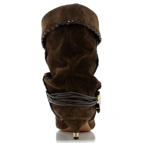 Womens Black Solid Slouchy Boots 2025 Ruched Mid Calf Kitten Heel Pointed Toe Pull On Boots4