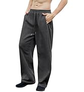 OYOANGLE Men's Drawstring Waist Straight Wide Leg Baggy Pants Workout Athletic Sweatpants with Po...