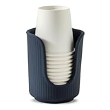 Dobbyby Ceramic Bathroom Cup Dispenser with Stylish Vertical Stripes - Disposable Mouthwash Cup Holder Holds 3-4oz Paper Cups for Rinsing Cups on Bathroom Vanity Countertops (Matte Blue)