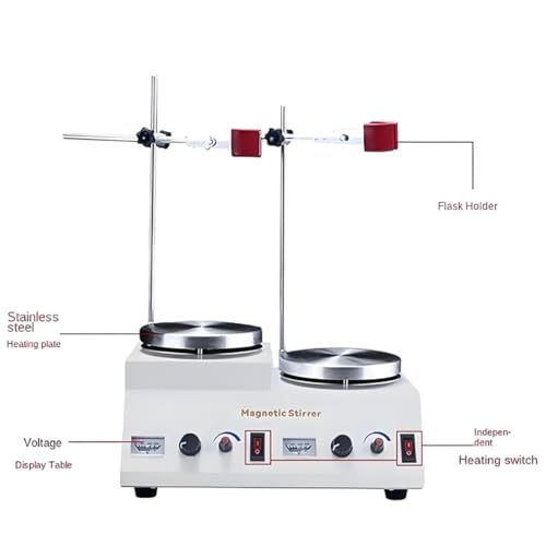Agitatore magnetico con piastra riscaldante, piastra riscaldante da laboratorio con display di tensione, riscaldamento asincrono a doppia stazione, potenza regolabile 30-220 V per applicazioni di