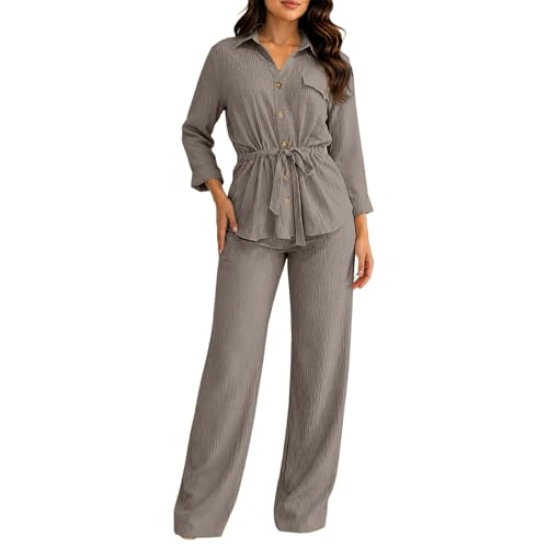 Combinaison d'été 2 pièces pour femme ensemble chemisier col V et pantalon