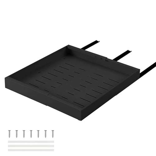 HaiYiZuhause Auszug Küchenschrank 53 cm Tief mit Kleber ohne Bohren 1 Stück Schubladen organizer ausziehbare Schublade Küche Kohlenstoffstahl Teleskopschublade erweiterbare Breite 31-52 cm, schwarz