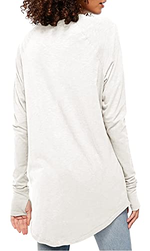 Fisoew Women's Casual Long Sleeve Tops Crew Neck Round Hem Loose T-Shirts Tunic Tops with Thumb Holes2