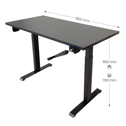 Image of Manual Hand Crank Standing Desk Frame | Non Electric Height Adjustable Sit-Stand Table No Power Required | Silent Operation, Heavy-Duty Steel| 3-Year Warranty | Black Frame Only No Tabletop