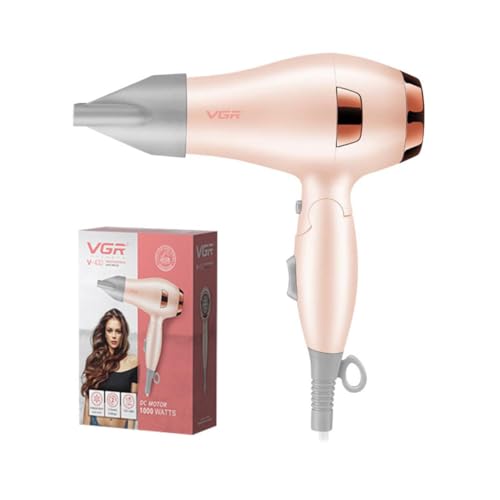 مجفف شعر احترافي زطر V-432، محرك تيار مستمر بقدرة 1000 وات، قابل للطي، 2 مستوى للسرعة مع زر للهواء البارد وحماية من الحرارة الزائدة وكابل بطول 1.8 م من في جي ار، لون بينك
