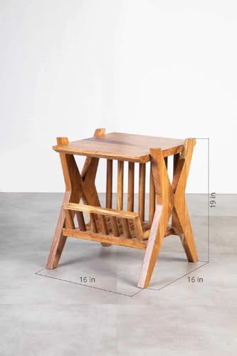 Image of Cross End Table for Bedroom |Magazine for Living Room |Premium Side Table for Home & Kitchen |Acacia Wood, Natural |Ideal for Home Decor
