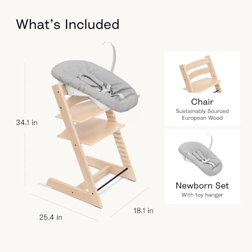 Image of Tripp Trapp Chair from Stokke (White) + Tripp Trapp Newborn Set (Grey) - Cozy, Safe & Simple to Use - for Newborns Up to 20 lbs