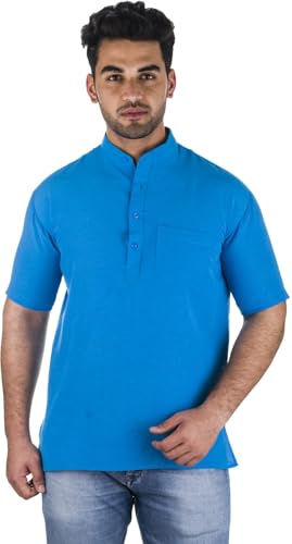 Image of Men's Cotton Short Kurta Without Pant | Mandarin Neck Short Kurta | Half Sleeve Casual Kurta | Traditional Ethnic Regular Kurta | Solid Plain Kurta for Men's (Pack of 1)