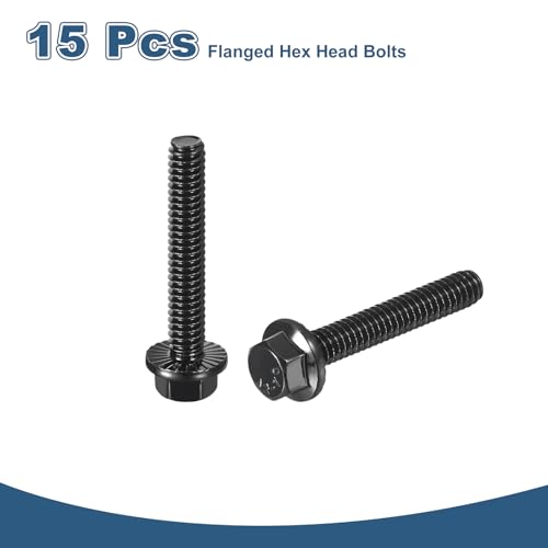 Image of uxcell 15Pcs 1 /4-20 x 1-1 /2 inch Flanged Hex Head Bolts, 304 Stainless Steel Flange Hexagon Screws, Flange Hex Drive Screws 5.8 Grade for Machinery Industry Home Appliances, Black