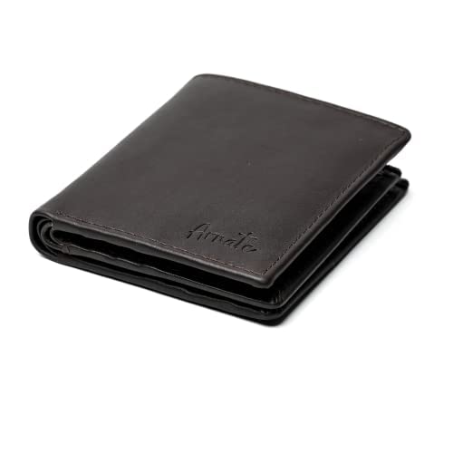 Mens Slim Genuine Leather Wallet RFID Blocking Bi-fold Black Brown, BROWN, RFID Safe Bi Fold Slim Genuine Leather Wallet