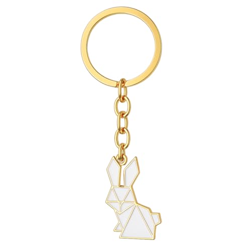 Porte-Clés Lapin – Porte-Cléf de Lapin et Charme de Sac pour Femmes avec Bordure Dorée, Cadeaux de Porte-Clé Mignons pour Amatrices d'Animaux