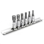 DAKCOS 6pcs Spline Socket Set, M4-M12 for 1/4" Drive, XZN Triple Square Spline Bit Set, S2 Alloy Steel Bit and CR-V Drive Socket