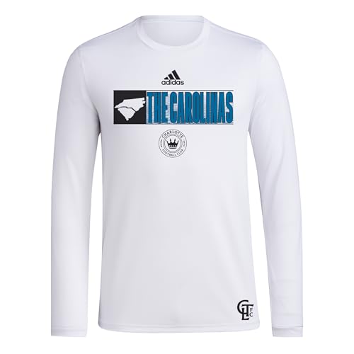 adidas Men's Charlotte FC Jersey Hook Long Sleeve Pre-game Jersey, White, Small