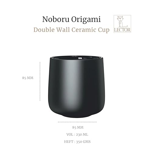 Image of LECTOR Noboru Origami Double Walled Ceramic Cup | 230ml Insulated Coffee Mug for Hot & Cold Coffee, Espresso, Tea & Drinks | 85mm Height | Stylish & Durable | Microwave Safe (Pack of 1) (Black)