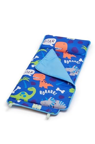 Image of EVERYDAY KIDS Nap Mat with Removable Pillow - Roarin' Dinos - Carry Handle with Straps Closure, Rollup Design, Soft Microfiber for Preschool, Daycare, Travel Sleeping Bag - Ages 3-6 Years