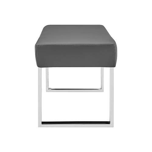 Armen Living Amanda Bench in Grey Faux Leather and Chrome Finish - Thumbnail 4