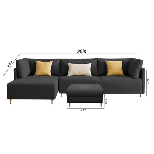 Image of Carina LHS 4 Seater L Shape Sofa Set with Center Table for Living Room (Black Fabric) Premium Fabric Sofa