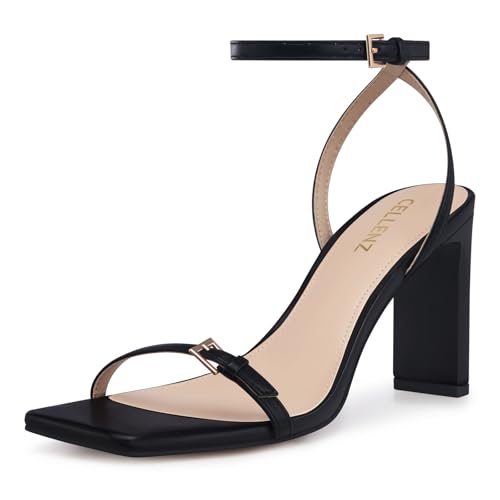 Strappy Women High Heels: 3.4 Inch Sexy Wide Heel Sandals, Square Open Toe Heeled, Comfortable Prom Party Wedding Shoes