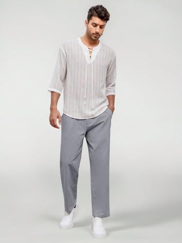 Image of Aahwan Khaki Solid Men's Regular Fit Cotton Slant Pocket Straight Leg Pants