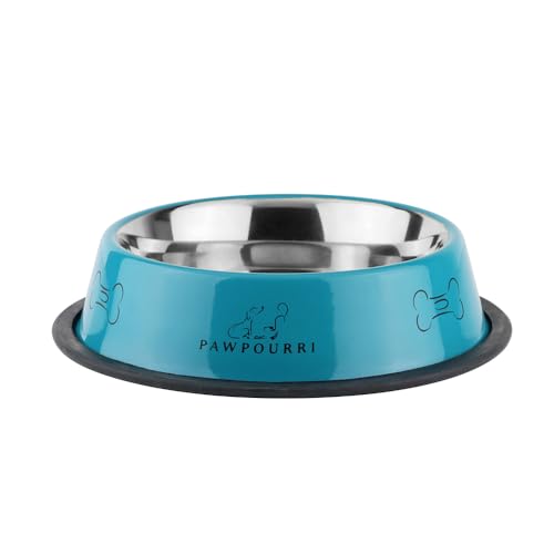 PAWPOURRI-Combo-of-Anti-Skid-Feeding-Bowls-for-Dogs-Cats-Puppy-Pet-Bowl-Pack-2-Stainless-Steel-Pet-Bowl-700-ml-Each-Blue-Yellow