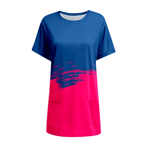 Blusas femininas de verão de manga curta com ajuste solto, casual, simples, cor lisa, gola redonda,