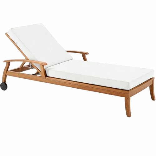 Genérico Cojín para Tumbona Exterior de Poliéster Impermeable, Colchoneta para Tumbona con Espuma 50D, 6 Cintas y Funda Extraíble, para Jardín, Terraza, Patio, Balcón y Piscina,Blanca,183x53x5cm