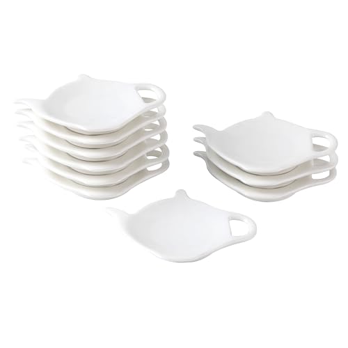PRECITIME White Porcelain Used Tea Bag Holder, Set of 10 Tea Bag Coasters, Classic Teaspoon Rest, Teabag Rest...