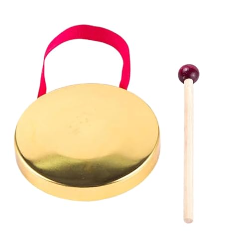 Hand Gong with Wooden Stick Copper Gongs Traditional Chinese Folk Percussion Musical Instrument (Color : Gold, Size : 12CM)