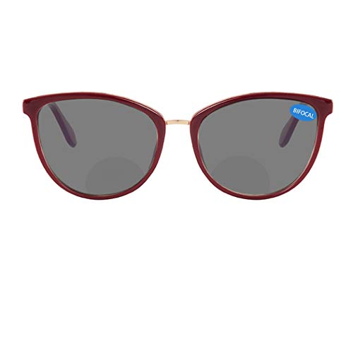 Bifocal Reading Glasses with Blue Light Blocking Lenses, Bifocal Reader for Women , Cateye frame with Spring Hinge (red, 1.5)