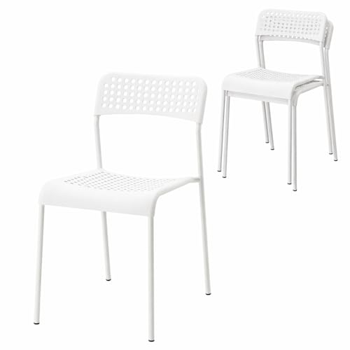 Acomoda Textil – Silla Apilable para Comedor y Cocina 77x40x47 cm con Asiento y Respaldo Perforados, Estructura Metálica Resistente para Uso Diario en Hogar y Oficina. (2 Ud, Blanco)