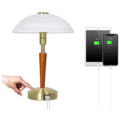 Bedside Lamps, Touch Lamp with 2 USB Charging Ports, Glass Lampshade Table Lamp Light Dimmable Desk Lamp for Bedroom, Living Room, Reading, Studying (Bronze) Cover